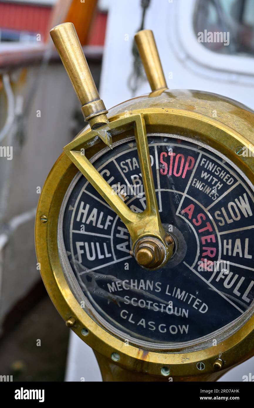 Ships telegraph used from bridge to signal engine room how to run engine Stock Photo