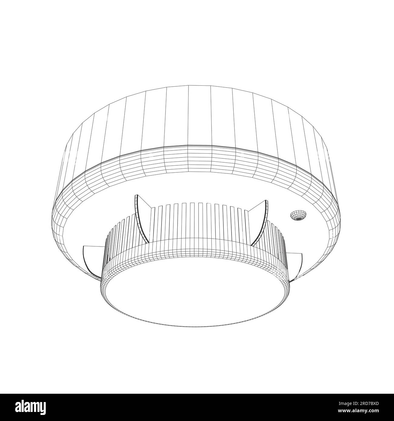 Smoke detector wireframe. Vector fire smoke carbon monoxide detector alarm, office with sound signal on white isolated background. The style of drawin Stock Vector