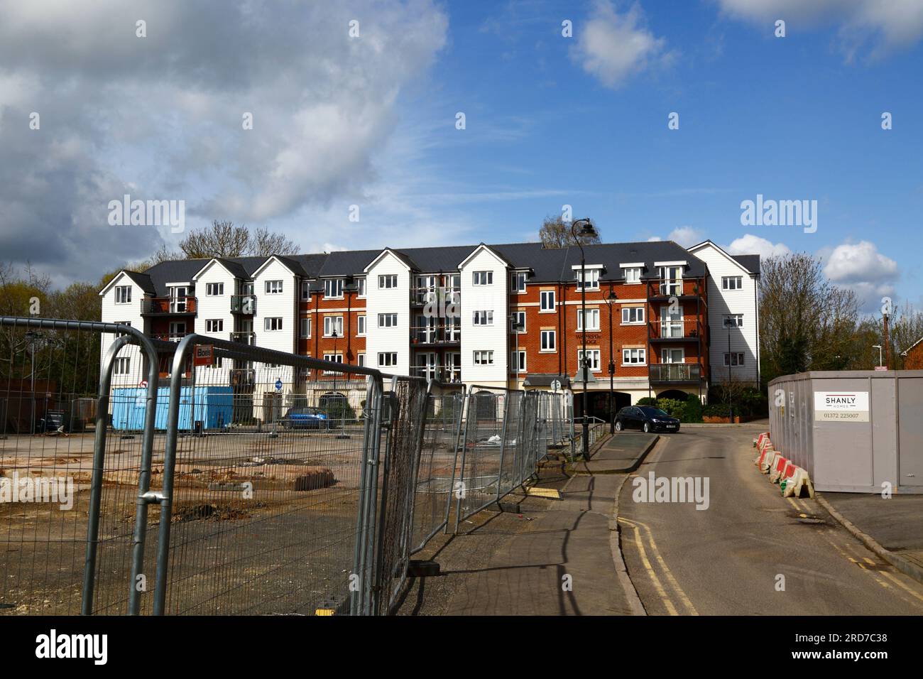 Construction sites on Bradford Street / New Wharf Road and new Waterside Lodge retirement housing complex near town centre, Tonbridge, Kent, England Stock Photo