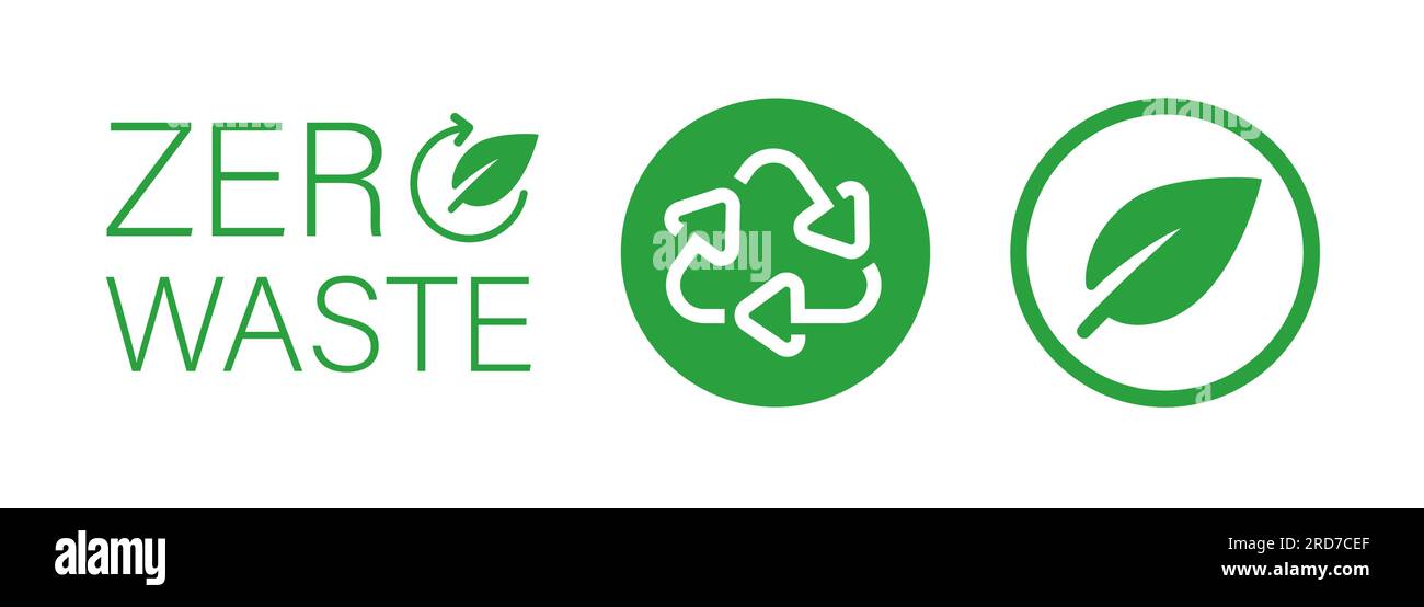 Zero waste icon label sticker design leaves circular triangle green