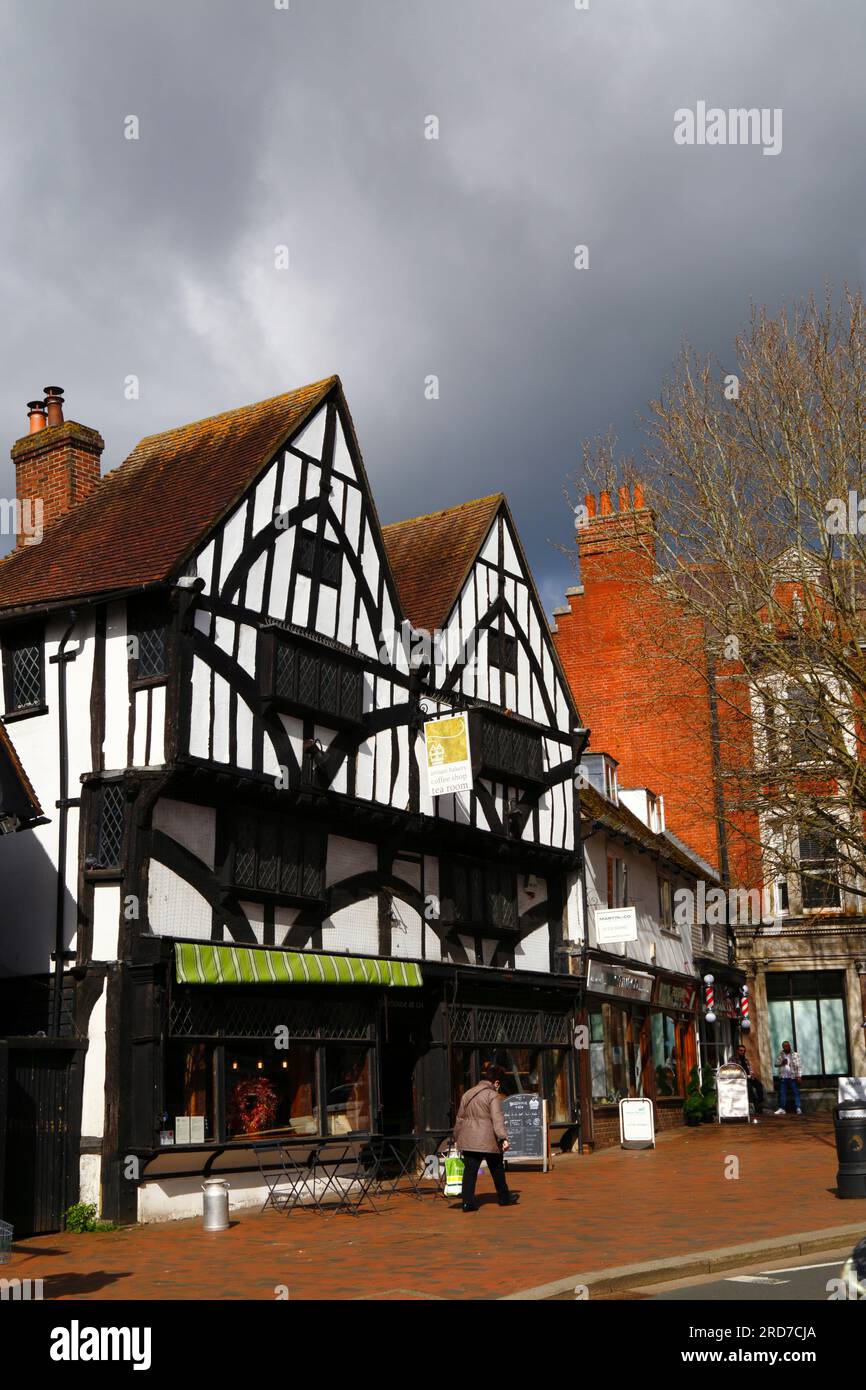 The Bakehouse bakery, coffee shop and tea rooms in historic timber framed building in upper part of High Street, Tonbridge, Kent, England Stock Photo