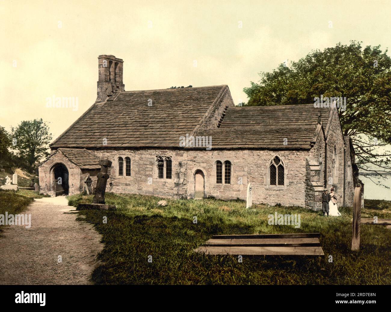 Heysham Church, Morecambe, a seaside town and civil parish in the City of Lancaster, England, 1895, Historical, digital improved reproduction of an old Photochrome print Stock Photo