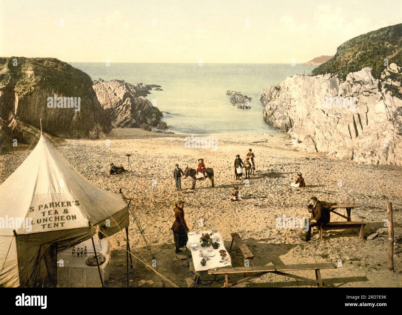 Barricane Shell Beach, Mortehoe, village and former manor on the north coast of Devon, England, 1895, Historical, digital improved reproduction of an old Photochrome print Stock Photo