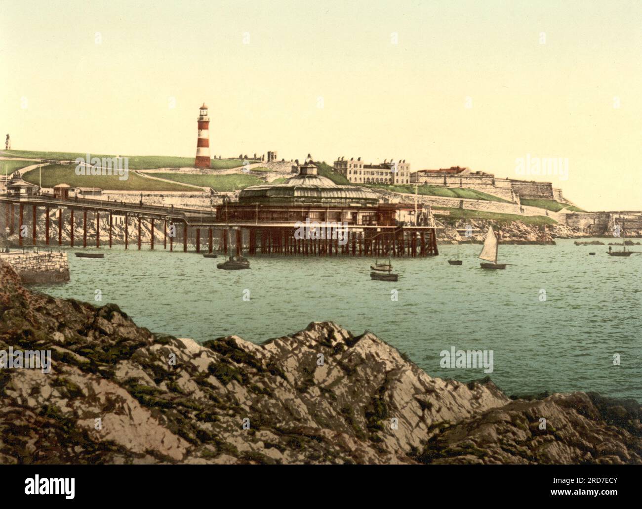 The Hoe, from the Rusty Anchor, Plymouth, port city and unitary authority in South West England, England, 1895, Historical, digital improved reproduction of an old Photochrome print Stock Photo