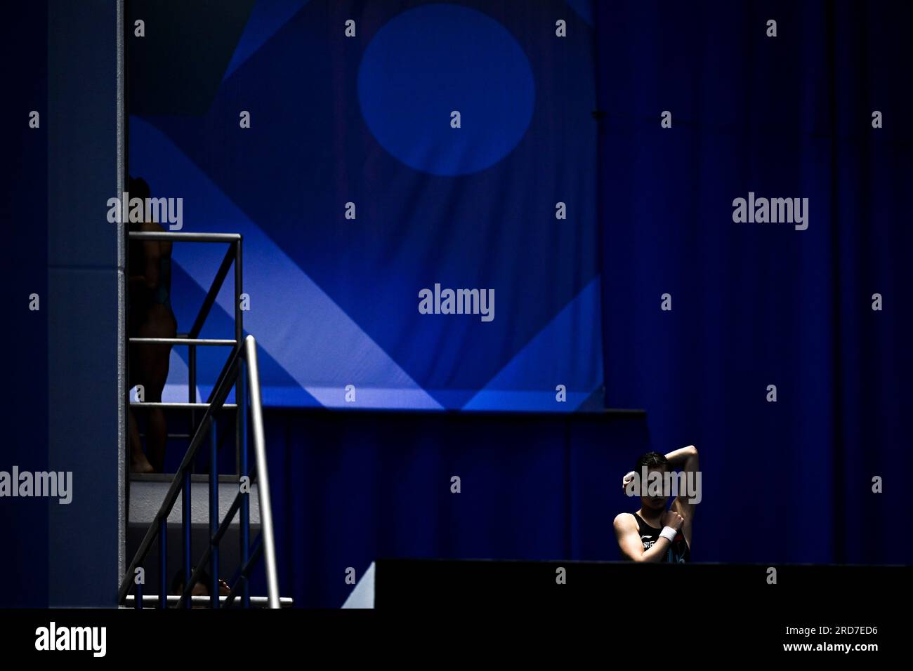 Fukuoka, Japan. 19th July, 2023. Quan Hongchan of China reacts during