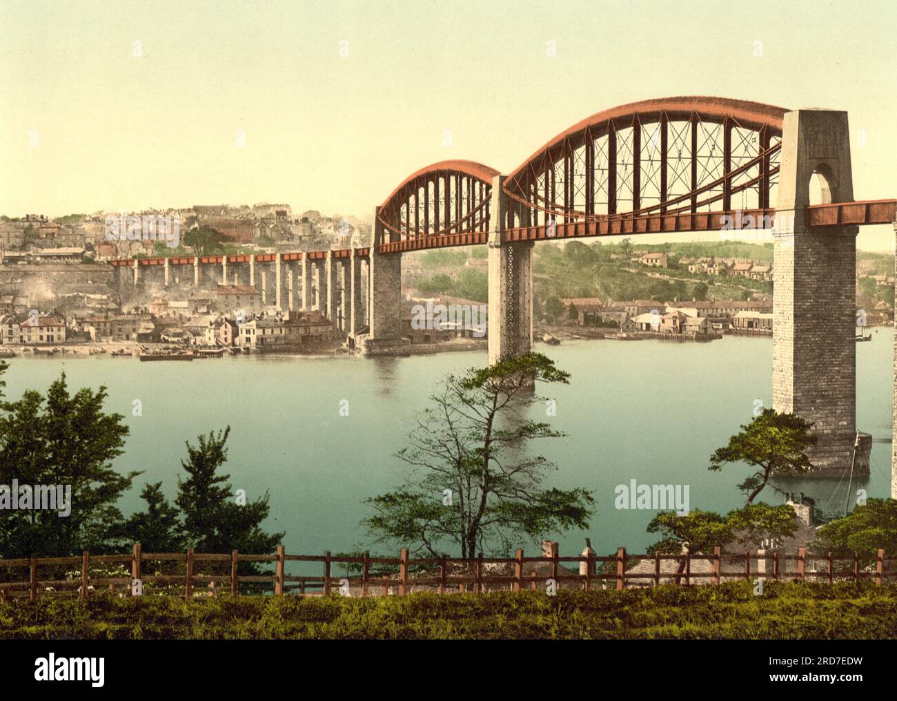 Saltash Bridge, Plymouth, port city and unitary authority in South West England, England, 1895, Historical, digital improved reproduction of an old Photochrome print Stock Photo