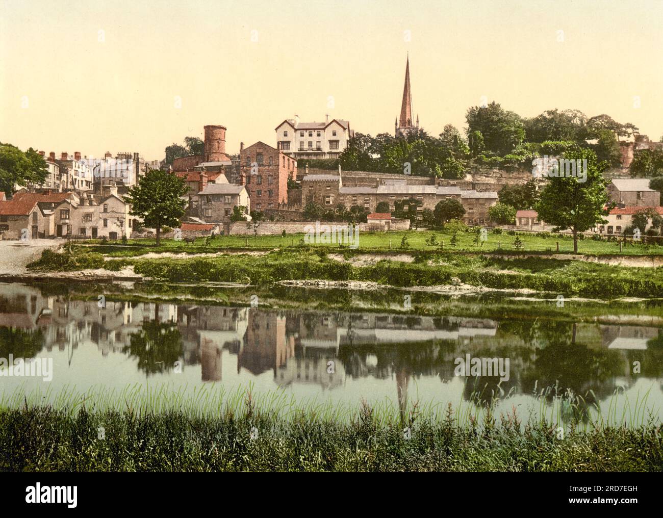 From the river, Ross-on-Wye, a market town and civil parish in Herefordshire, England, 1895, Historical, digital improved reproduction of an old Photochrome print Stock Photo