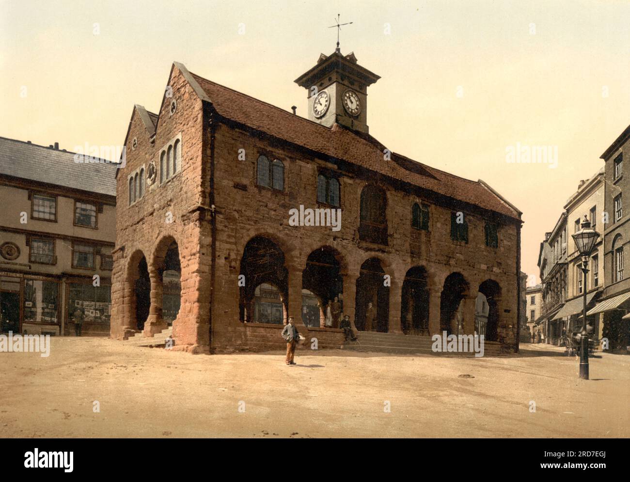 Market Hall, Ross-on-Wye, a market town and civil parish in Herefordshire, England, 1895, Historical, digital improved reproduction of an old Photochrome print Stock Photo