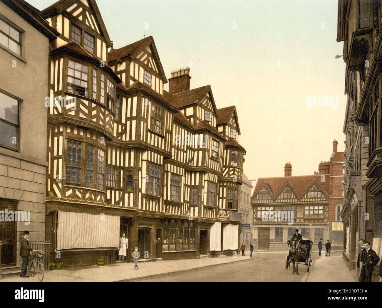 Ireland's Mansion, Shrewsbury, a market town, civil parish, and the county town of Shropshire, England, 1895, Historical, digital improved reproduction of an old Photochrome print Stock Photo