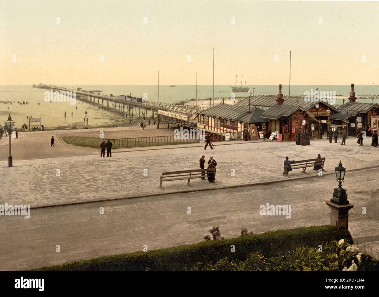 The pier, Southport, a seaside town in the Metropolitan Borough of Sefton in Merseyside, England, 1895, Historical, digital improved reproduction of an old Photochrome print Stock Photo