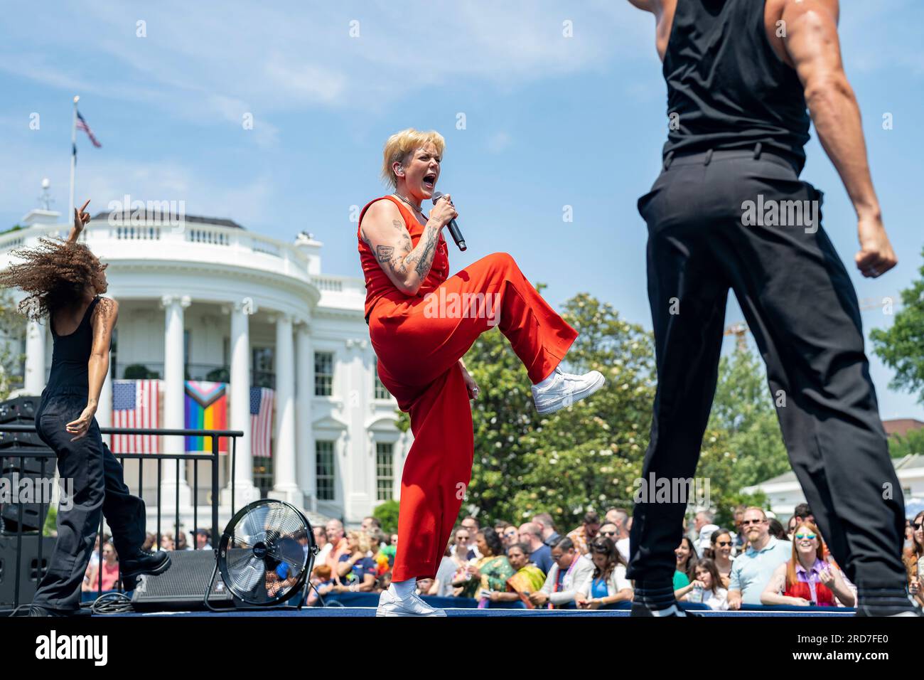 Washington, United States of America. 10 June, 2023. Musician Betty Who performs at a Pride celebration on the South Lawn of the White House, June 10, 2023 in Washington, D.C. Credit: Cameron Smith/White House Photo/Alamy Live News Stock Photo