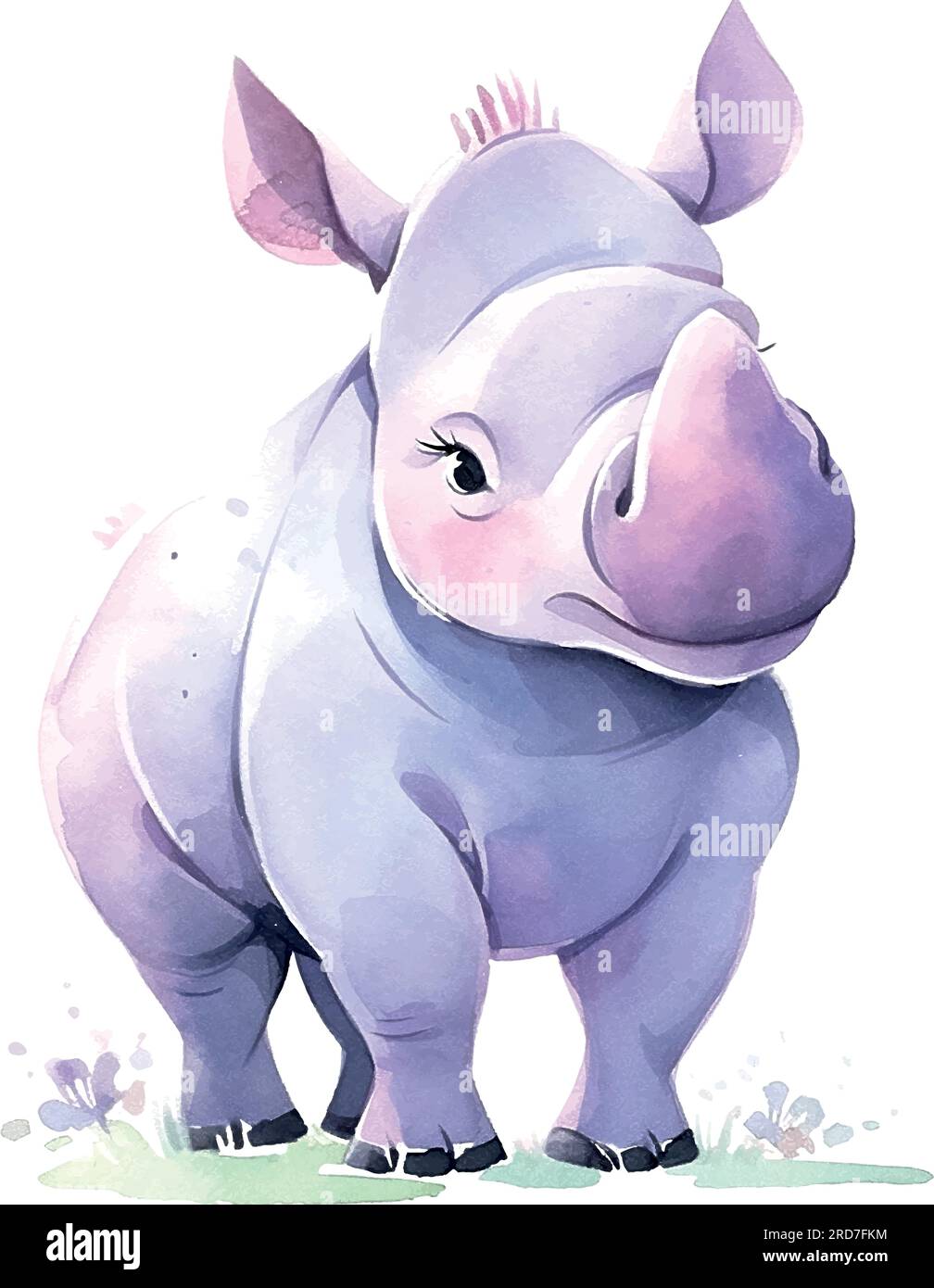 Cartoon rhinoceros watercolor for print design. Isolated graphic ...