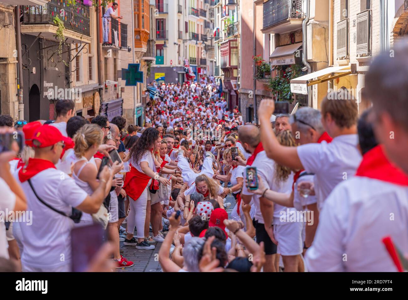 Pamplona, Spain 09 July 2023 People celebrate San Fermin festival in