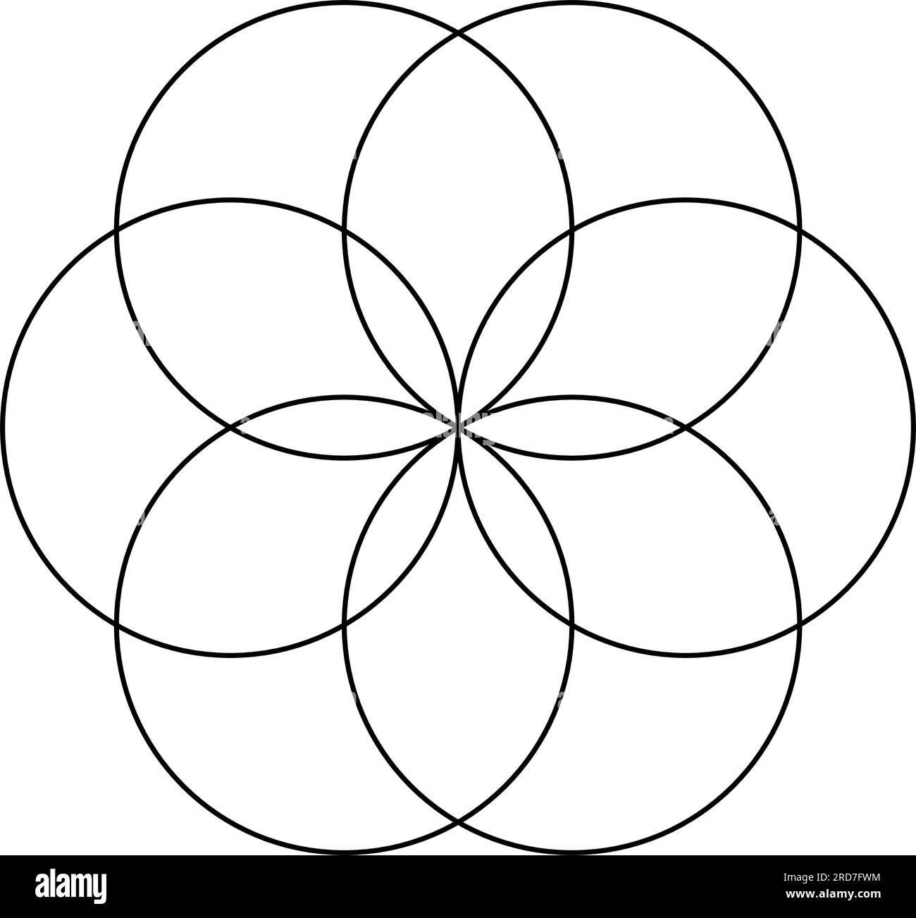 6  circle Seed of life. Scared Geometry Vector Design Elements. thin line geometric. isolated on white background. the world of geometry. Stock Vector