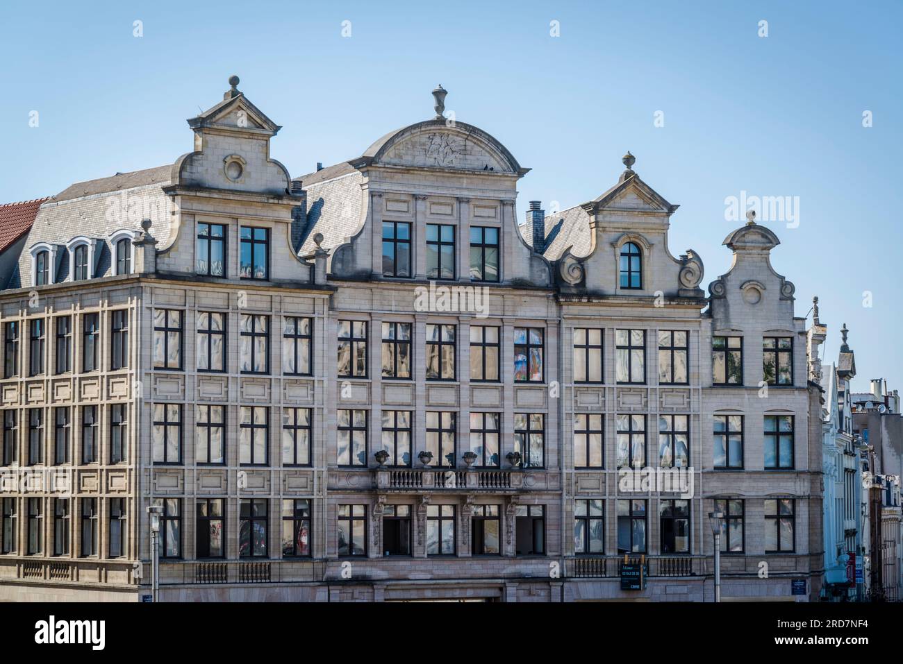 Row of Baroque style buildings with typical  Flemish gables, Place De L'albertine, Brussels, Belgium Stock Photo