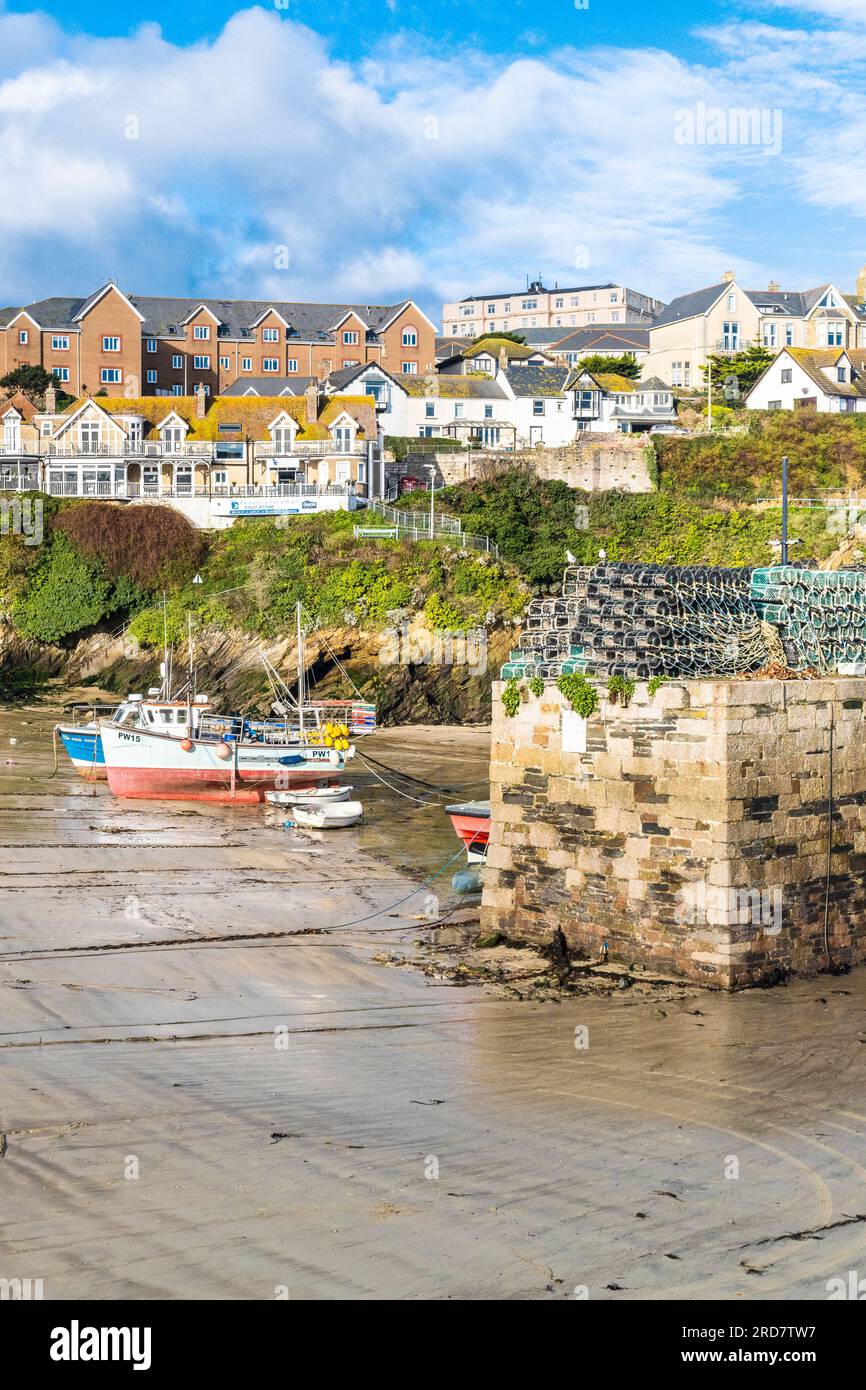 Low tide at Newquay Harbour Harbor in Newquay in Cornwall in the UK in Europe. Stock Photo