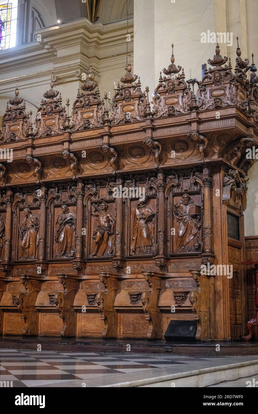 17th century choir stalls, Lim a cathedral, Peru Stock Photo