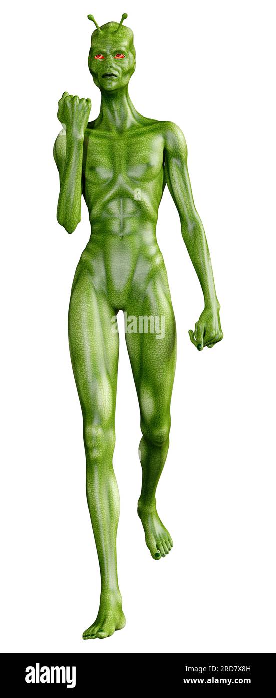 Groene Alien 3D rendering of a green alien isolated on white background Stock Photo ...