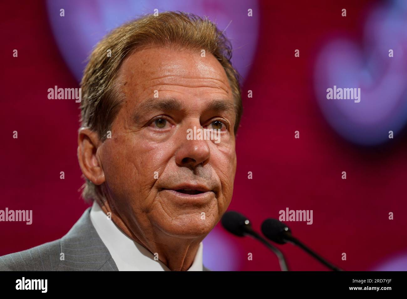 Alabama head coach Nick Saban speaks during NCAA college football Southeastern Conference Media