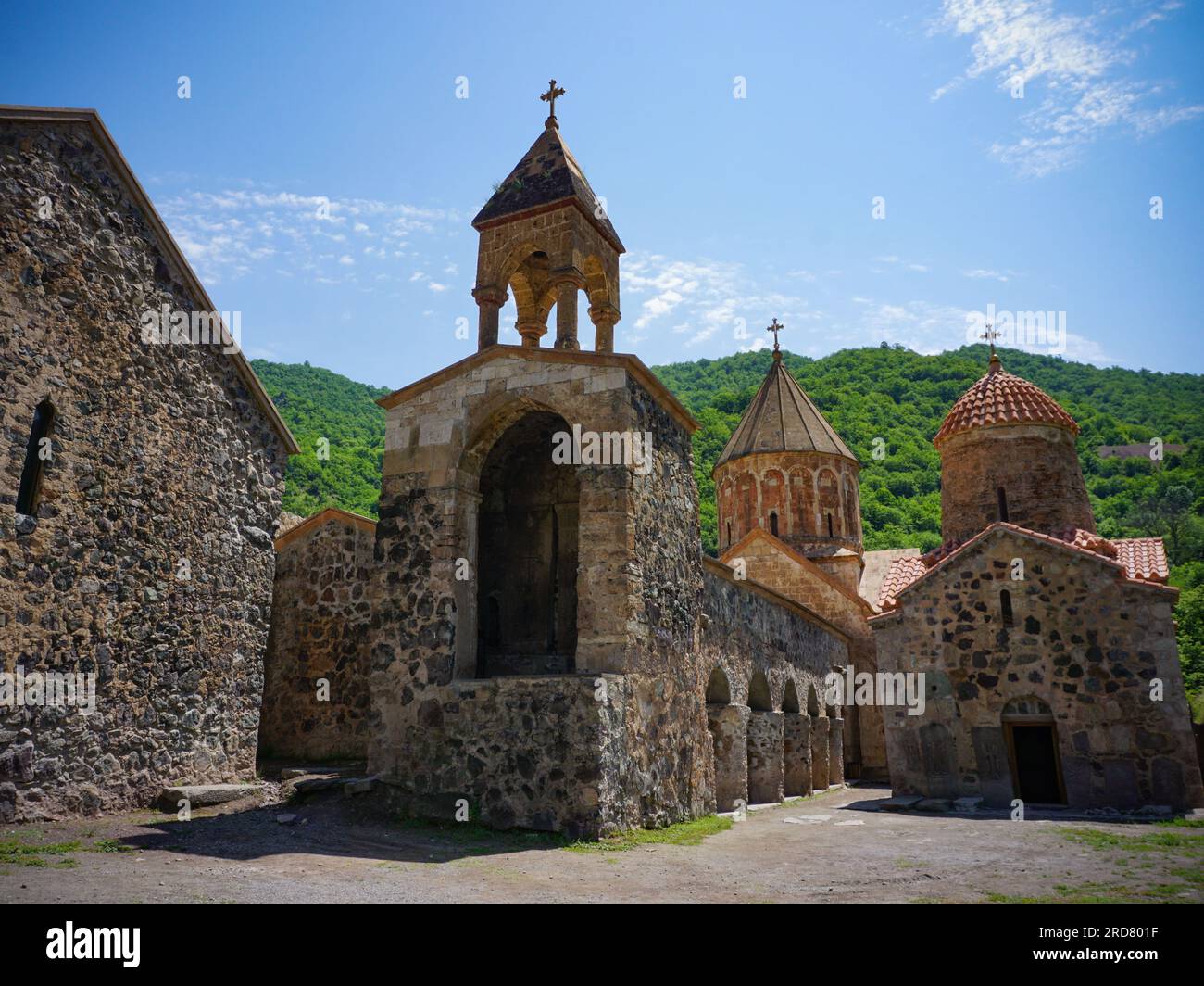 The exterior of Dadivank, an Armenian Apostolic monastery, in Kalbajar, Nagorno-Karabakh. The unrecognised yet de facto independent country in South Caucasus, Nagorno-Karabakh (also known as Artsakh) has been in the longest-running territorial dispute between Azerbaijan and Armenia in post-Soviet Eurasia since the collapse of Soviet Union. It is mainly populated by ethnic Armenians. Stock Photo