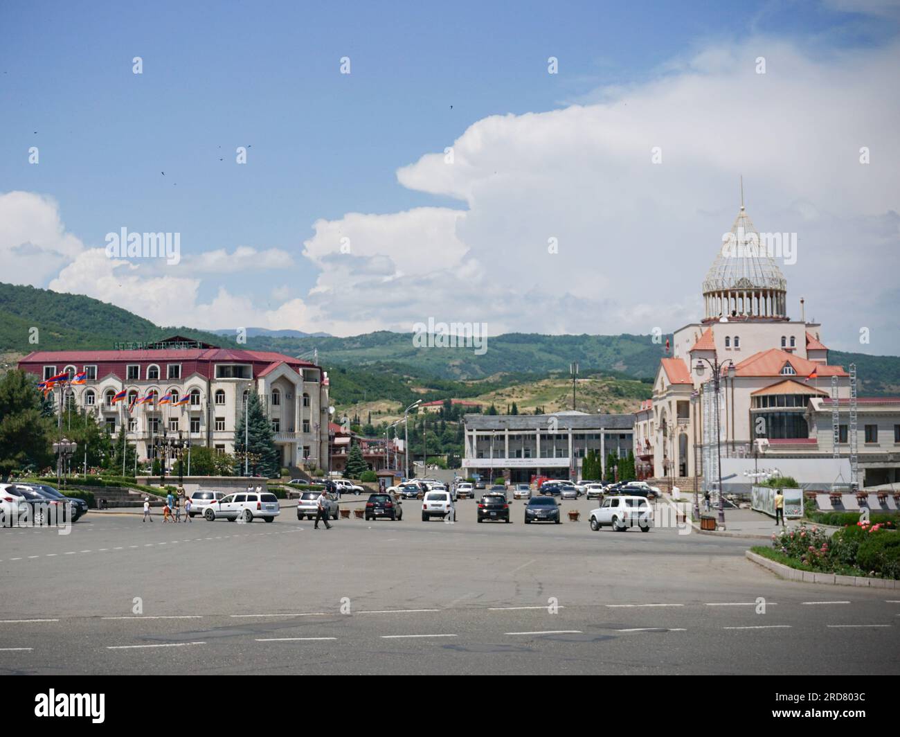 The view of Stepanakert, Nagorno-Karabakh during daytime. The unrecognised yet de facto independent country in South Caucasus, Nagorno-Karabakh (also known as Artsakh) has been in the longest-running territorial dispute between Azerbaijan and Armenia in post-Soviet Eurasia since the collapse of Soviet Union. It is mainly populated by ethnic Armenians. Stock Photo