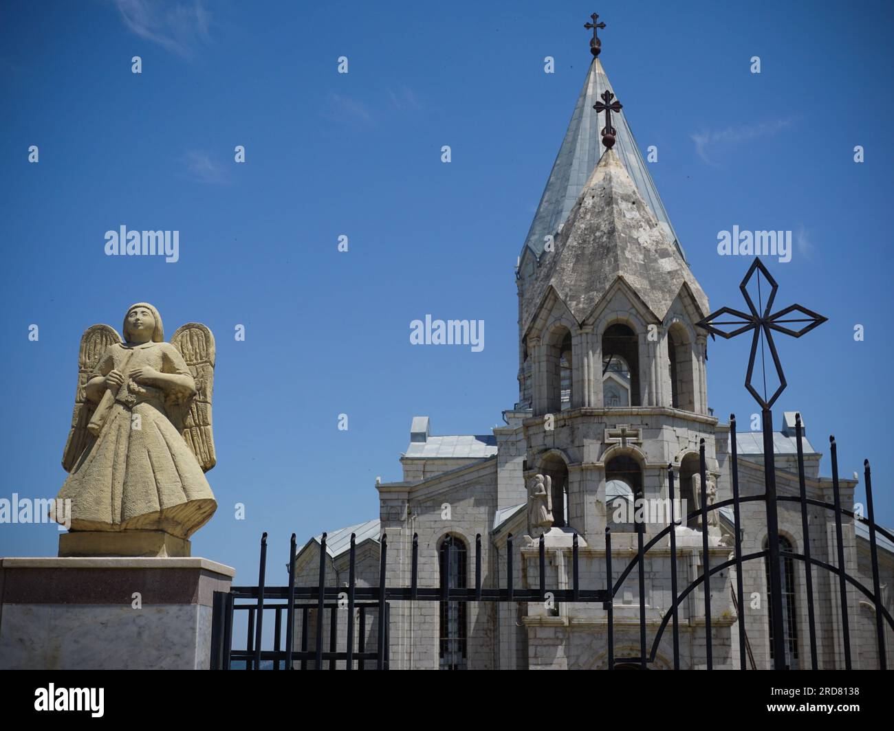 Stepanakert, Azerbaijan. 13th June, 2019. The exterior of the Ghazanchetsots Cathedral in Shusha, Nagorno-Karabakh. The unrecognised yet de facto independent country in South Caucasus, Nagorno-Karabakh (also known as Artsakh) has been in the longest-running territorial dispute between Azerbaijan and Armenia in post-Soviet Eurasia since the collapse of Soviet Union. It is mainly populated by ethnic Armenians. (Photo by Jasmine Leung/SOPA Images/Sipa USA) Credit: Sipa USA/Alamy Live News Stock Photo