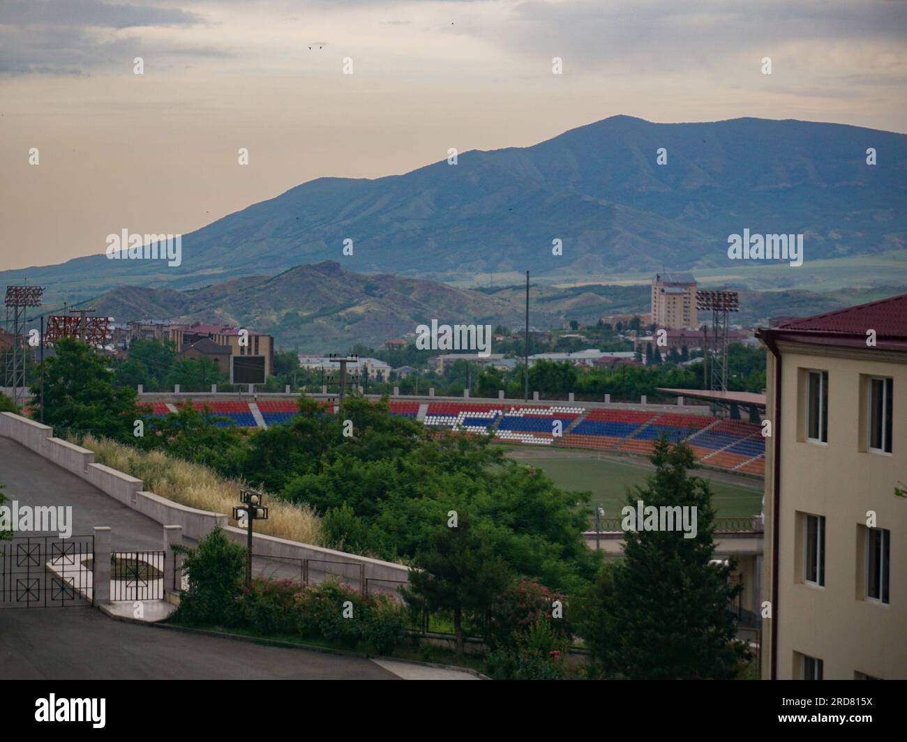 June 11, 2019, Stepanakert, Azerbaijan: General view of Stepanakert Republican Stadium where the 2019 European Football Championship under ConIFA was hosted in Stepanakert, Nagorno-Karabakh. The unrecognised yet de facto independent country in South Caucasus, Nagorno-Karabakh (also known as Artsakh) has been in the longest-running territorial dispute between Azerbaijan and Armenia in post-Soviet Eurasia since the collapse of Soviet Union. It is mainly populated by ethnic Armenians. (Credit Image: © Jasmine Leung/SOPA Images via ZUMA Press Wire) EDITORIAL USAGE ONLY! Not for Commercial USAGE! Stock Photo