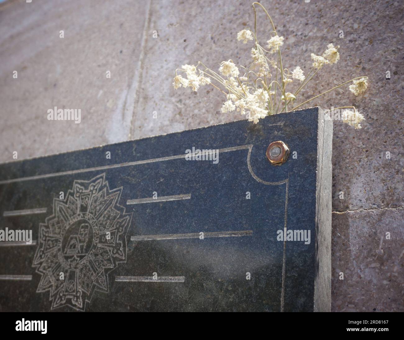 June 13, 2019, Stepanakert, Azerbaijan: Flowers seen placed above the display stone that celebrates the captured Azerbaijani tank by Karabakh people during the First Nagorno-Karabakh War in 1988. The tank is now situated outside the town of Shusha, Nagorno-Karabakh. The unrecognised yet de facto independent country in South Caucasus, Nagorno-Karabakh (also known as Artsakh) has been in the longest-running territorial dispute between Azerbaijan and Armenia in post-Soviet Eurasia since the collapse of Soviet Union. It is mainly populated by ethnic Armenians. (Credit Image: © Jasmine Leung/SOPA I Stock Photo