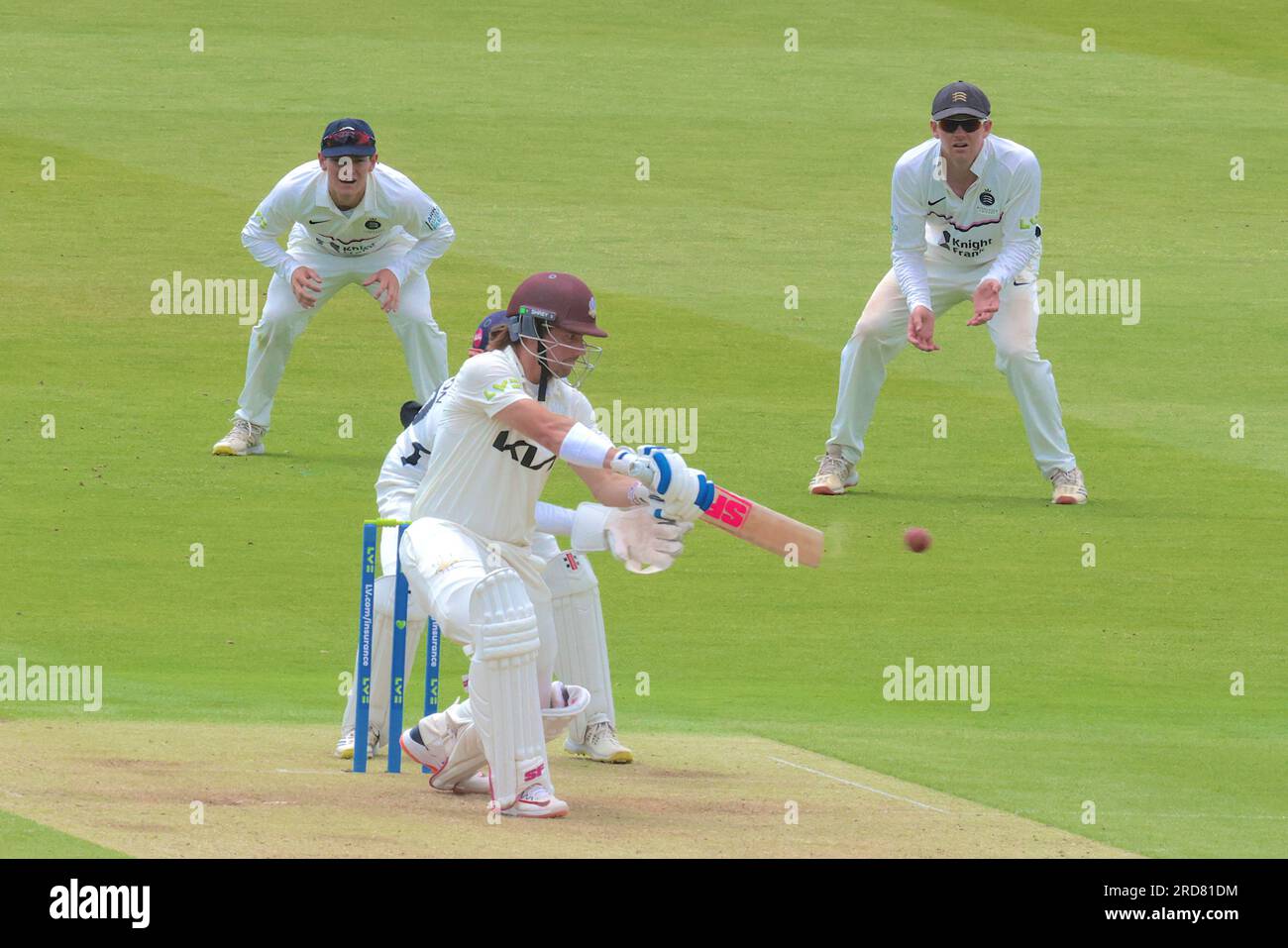 London, UK. 19th July, 2023. Surrey's Rory Burns batting as Middlesex take on Surrey on day one of the County Championship match at Lords. Credit: David Rowe/Alamy Live News Stock Photo