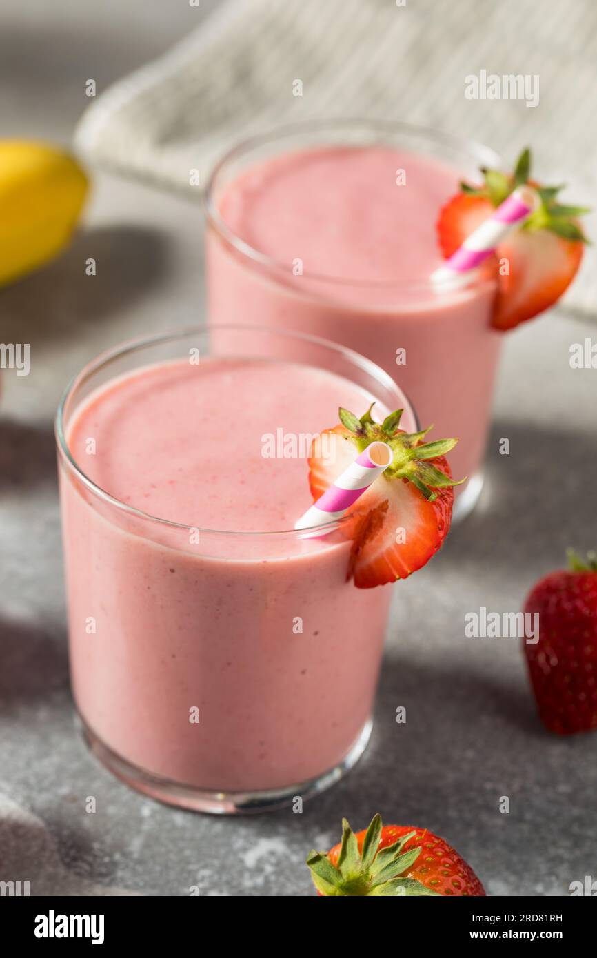 Healthy Homemade Strawberry Breakfast Smoothie with Banana Stock Photo