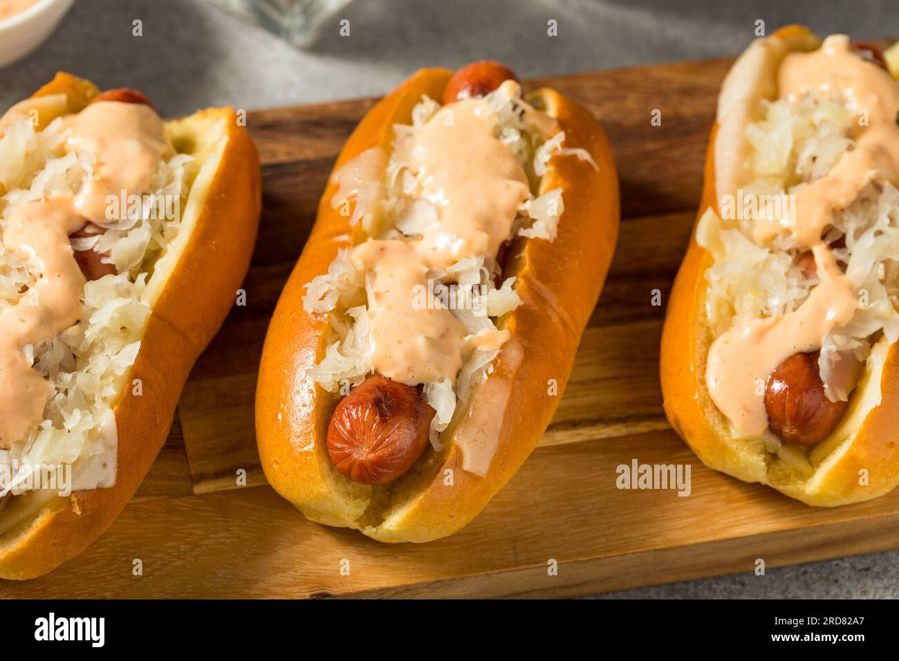 Homemade Kansas City Style Reuben Hot Dog with Sauerkraut Stock Photo Alamy
