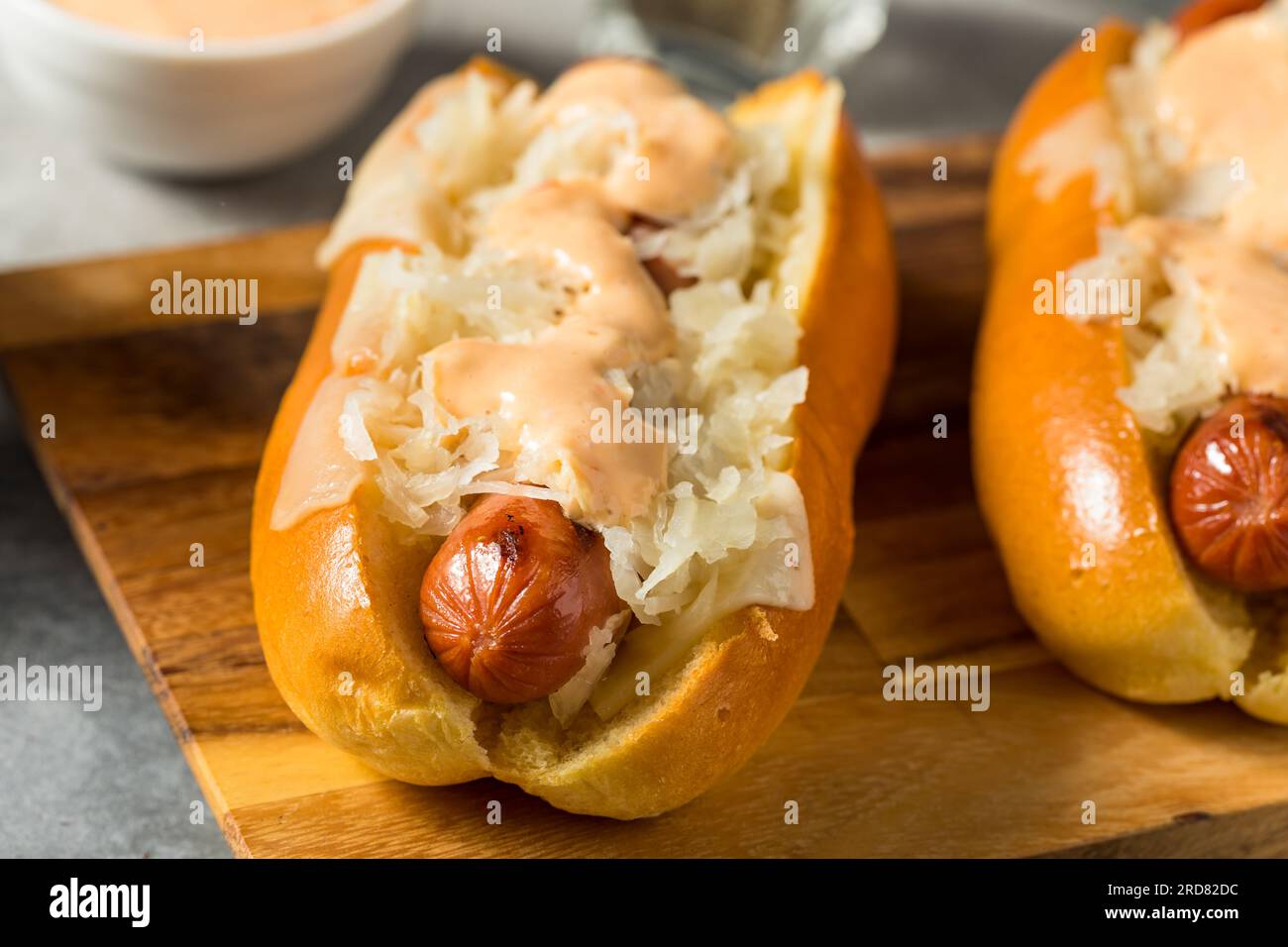 Homemade Kansas City Style Reuben Hot Dog with Sauerkraut Stock Photo Alamy