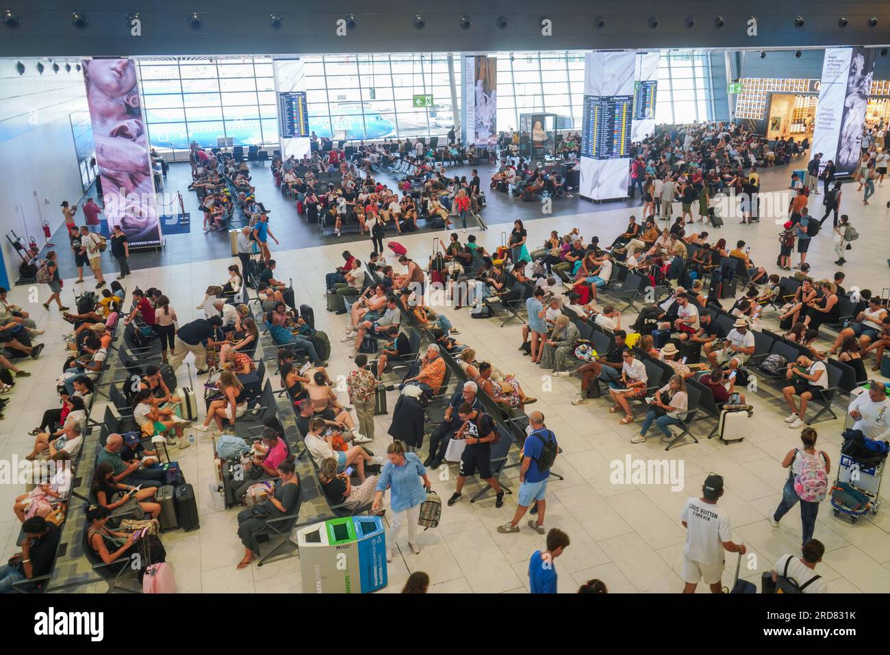 Rome, Italy. 19 July 2023 Rome Fiumicino airport is busy with