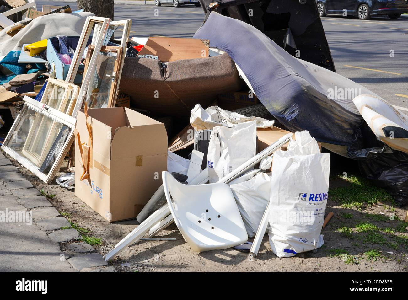 BUDAPEST, HUNGARY JULY 11, 2023 garbage dump with a lot of furniture