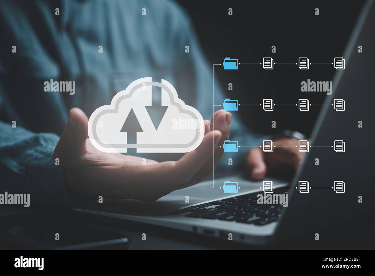 Virtual screen displaying folder icon and automation software Stock Photo