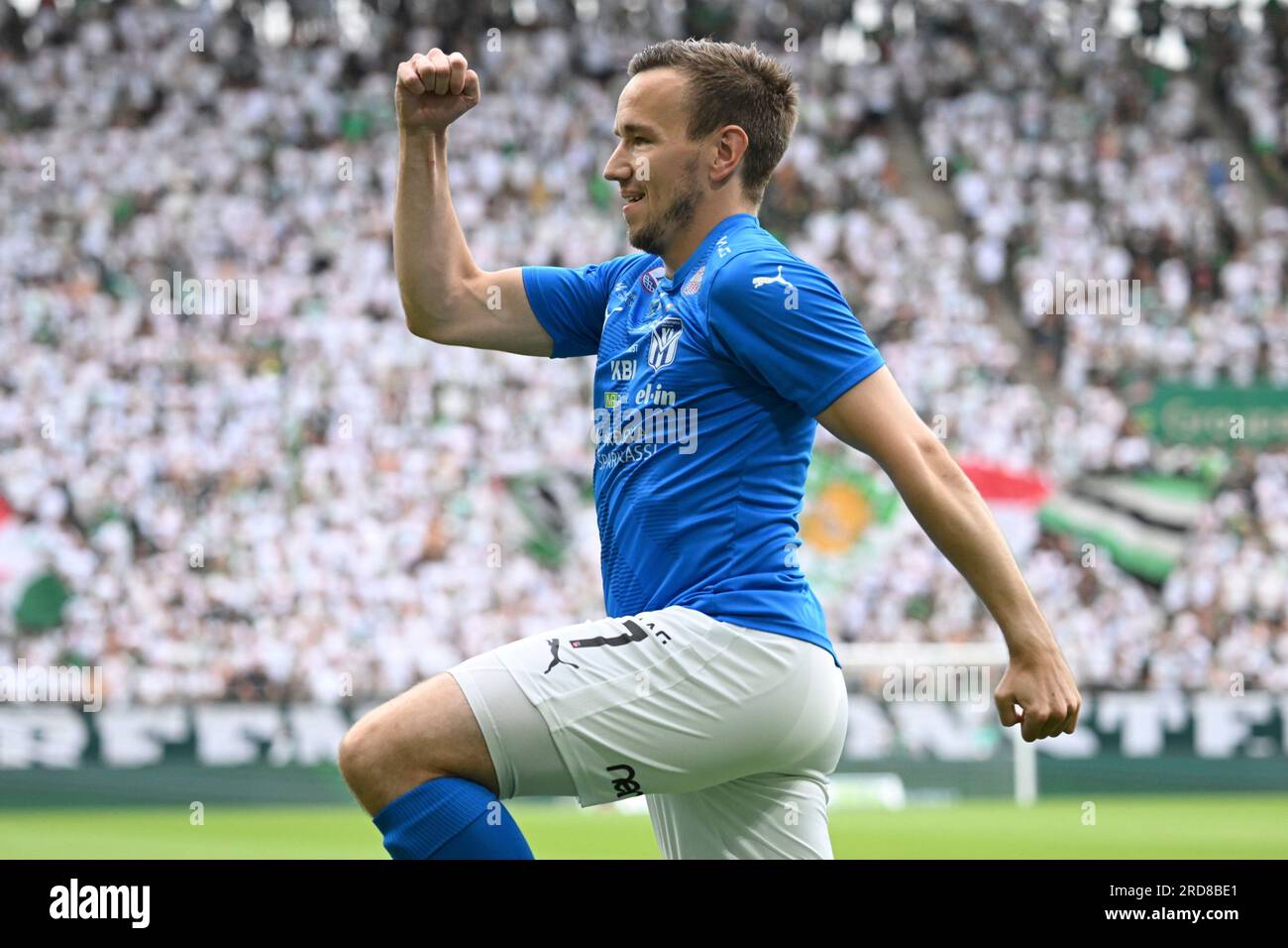 KI Klaksvik's Arni Frederiksberg celebrates after scoring his side's second goal during the soccer Champions League qualifying first round second leg match between Ferencvaros and KI Klaksvik of the Faroe Islands in KI Klaksvik's Arni Frederiksberg celebrates after scoring his side's second goal during the soccer Champions League qualifying first round second leg match between Ferencvaros and KI Klaksvik of the Faroe Islands in