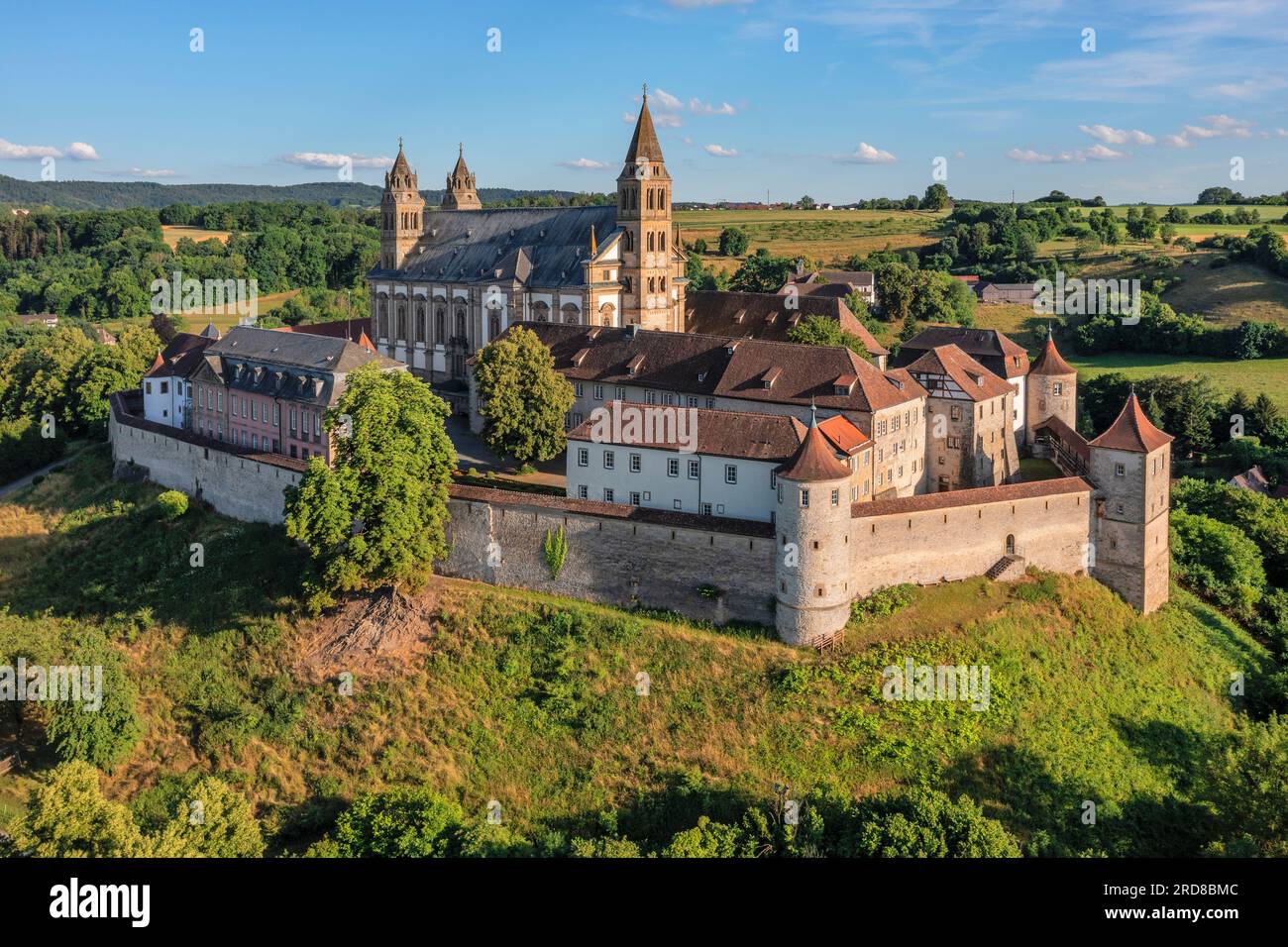 Aerial of Comburg Benedictine Monastery, Steinbach, Kocher Valley, Schwabisch Hall, Hohenlohe, Baden-Wurttemberg, Germany, Europe Stock Photo