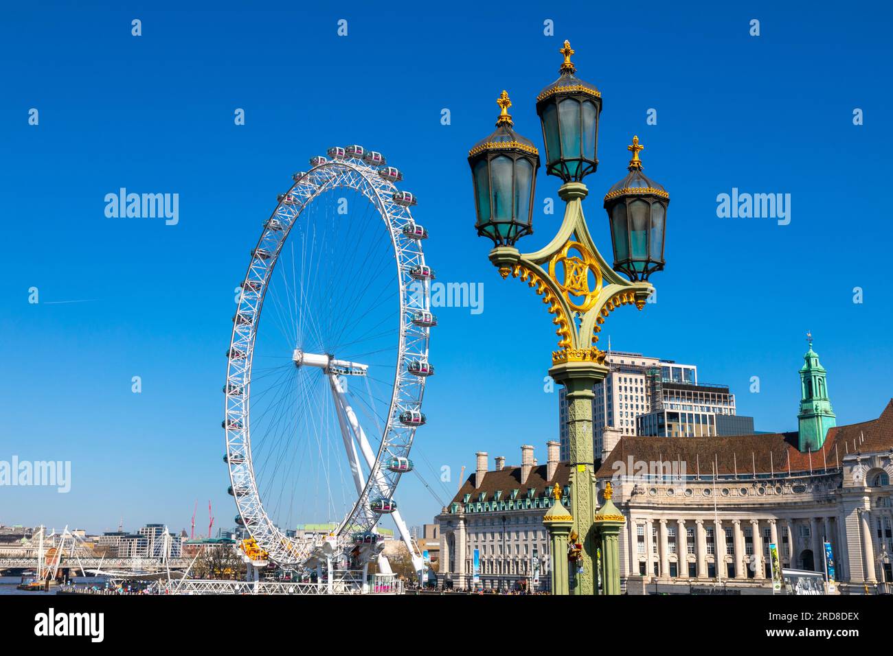 Westminster Bridge lantern and London Eye, London, England, United Kingdom, Europe Stock Photo