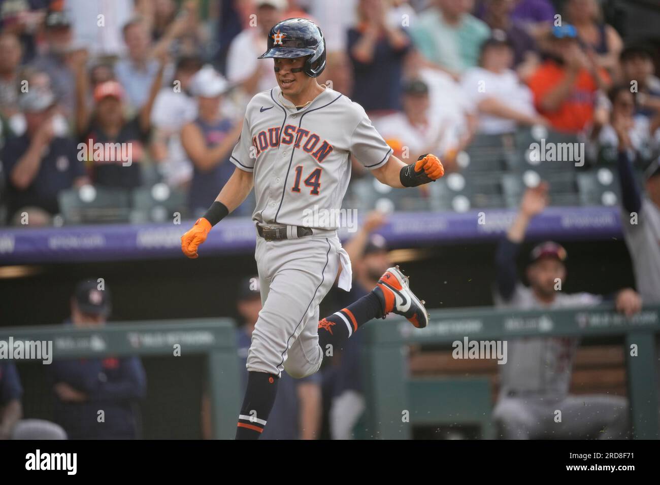July 18 2023 Houston second baseman Mauricio Dubon (14) makes a play during  the game with Houston Astros and Colorado Rockies held at Coors Field in  Denver Co. David Seelig/Cal Sport Medi(Credit