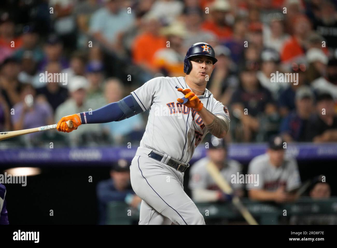 Houston Astros right fielder Bligh Madris (26) in the ninth inning of a