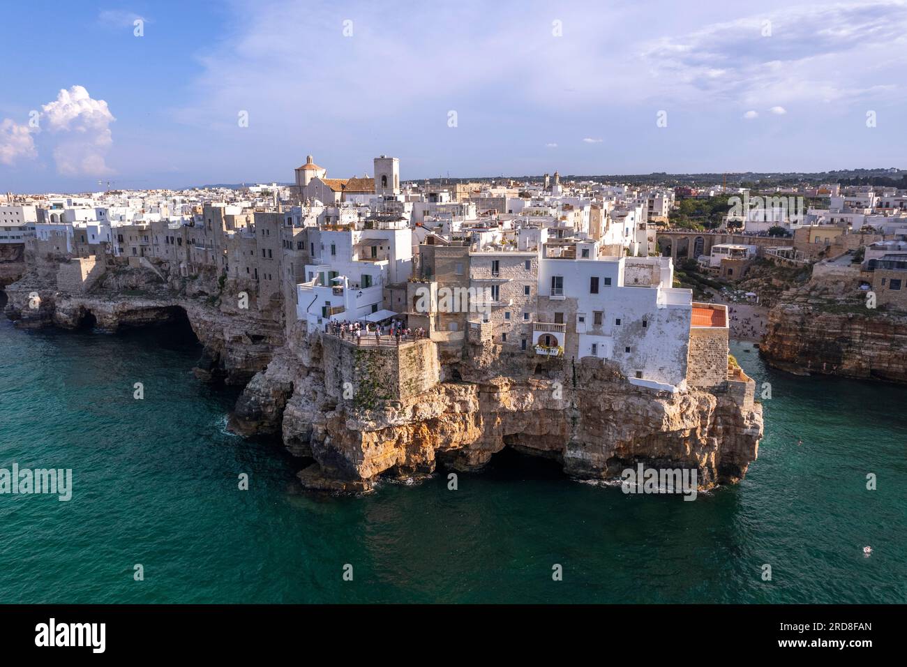 The white buildings on top of the cliff of the fishing village of
