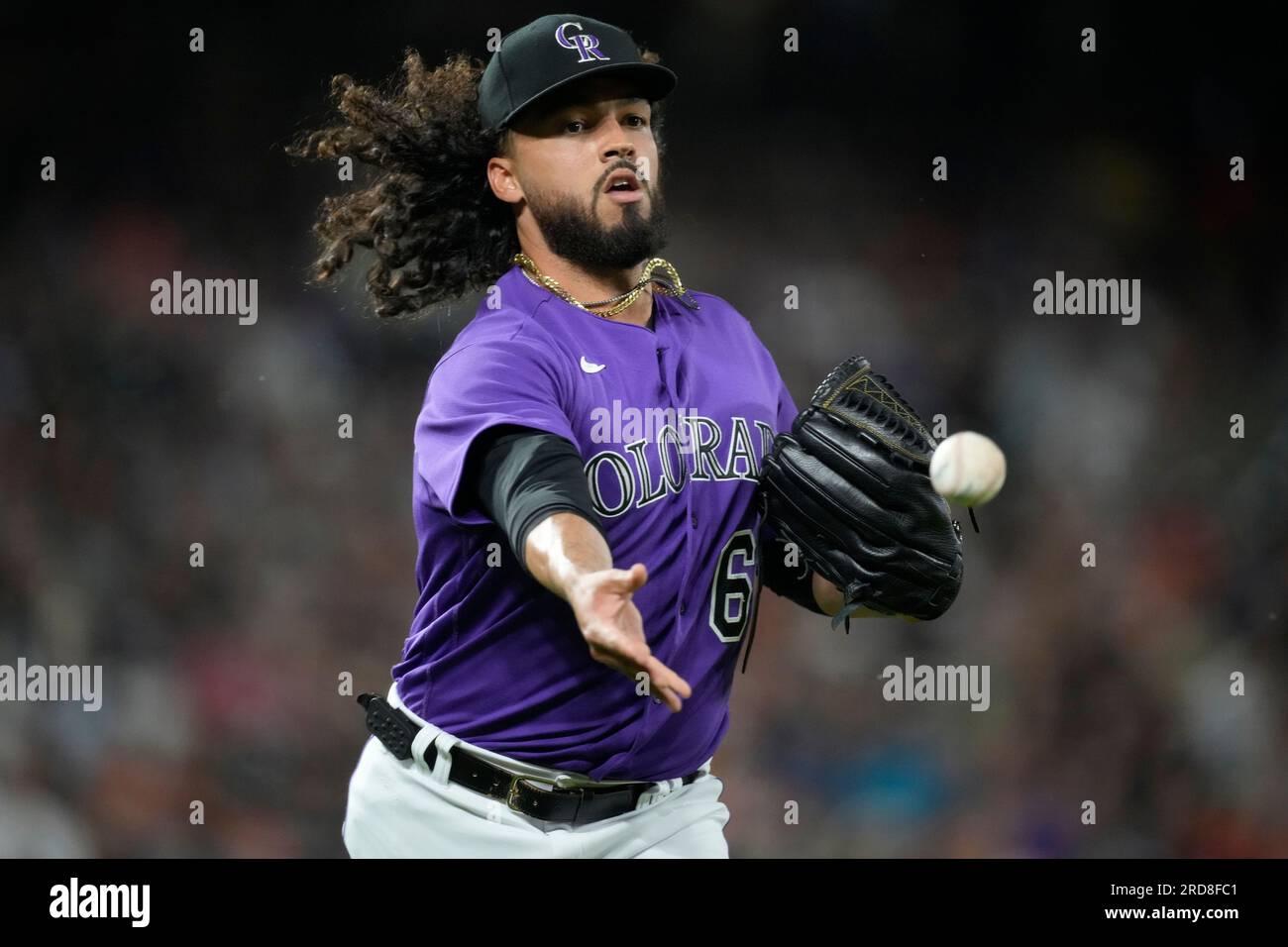 Atlanta, GA. USA; Colorado Rockies relief pitcher Justin Lawrence (61)  delivers a pitch during a major league baseball game against the Atlanta  Brave Stock Photo - Alamy