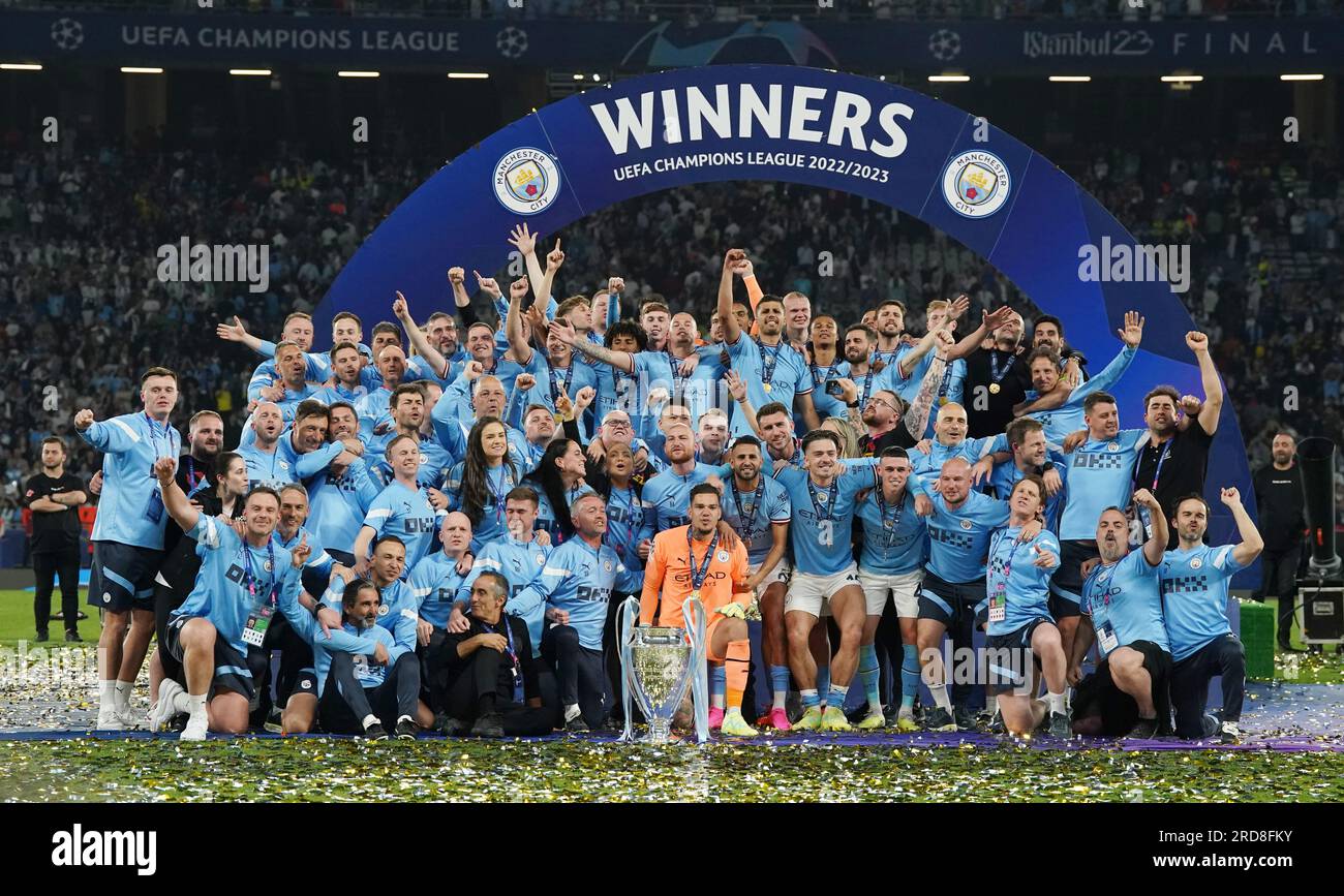 Manchester City Players And Backroom Staff Celebrate Winning The UEFA manchester-city-players-and-backroom-staff-celebrate-winning-the-uefa