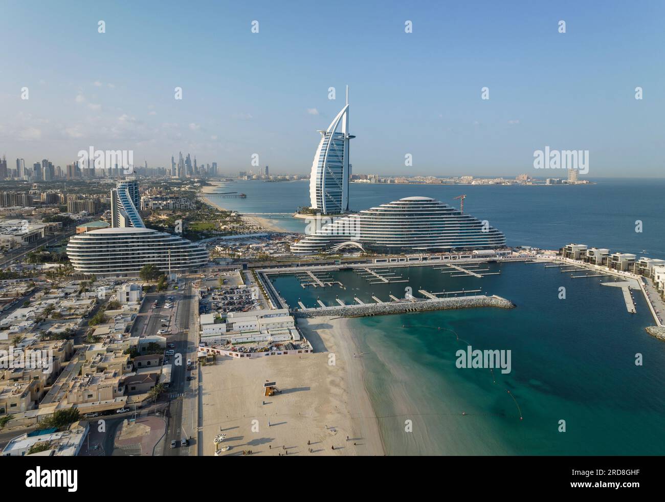 Aerial view of Burj Al Arab Hotel, Jumeirah, Dubai, United Arab Emirates, Middle East Stock Photo