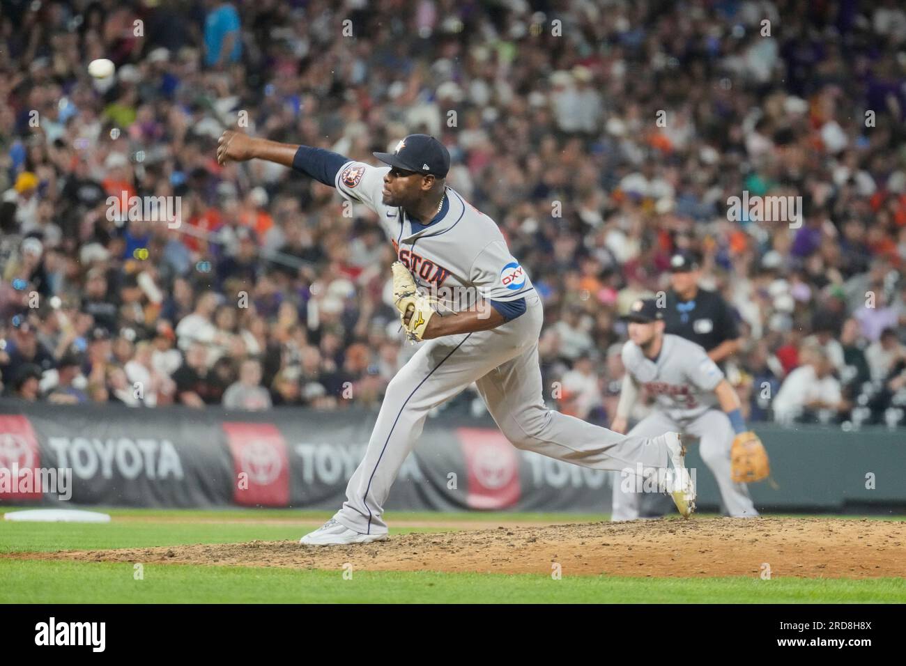 July 18 2023 Houston pitcher Hector Neris (50) throws a pitch during the game with Houston Astros and Colorado Rockies held at Coors Field in Denver Co. David Seelig/Cal Sport Medi Stock Photo