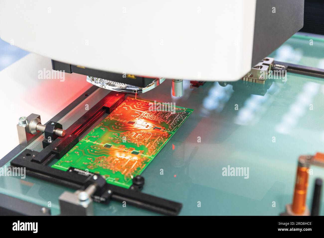 Computer circuit board during production process. Electronics