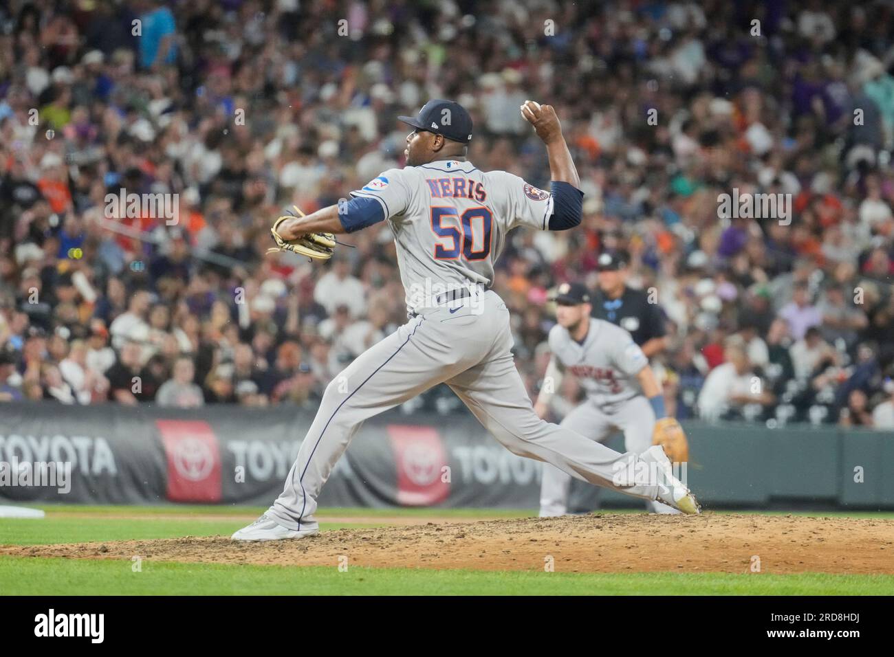 July 18 2023 Houston pitcher Hector Neris (50) throws a pitch during the game with Houston Astros and Colorado Rockies held at Coors Field in Denver Co. David Seelig/Cal Sport Medi Stock Photo