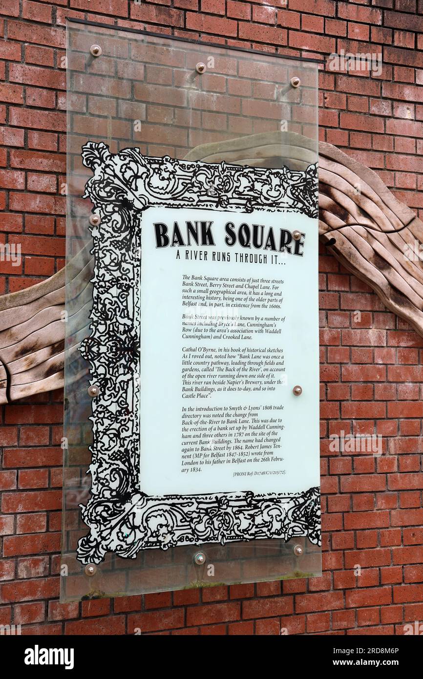 Tourist information plaque at Bank Square in the city centre of Belfast Stock Photo