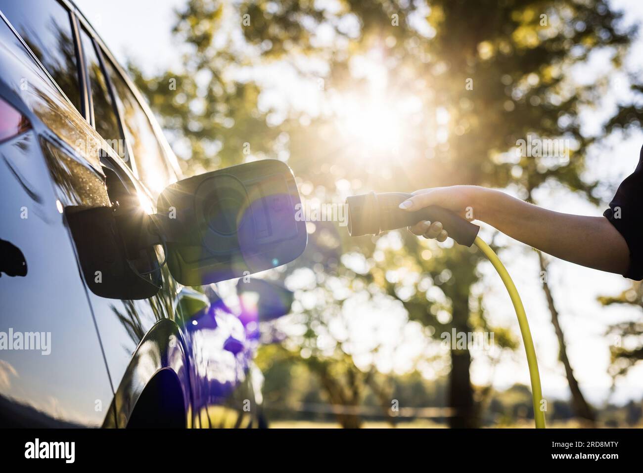 EV charging station for electric car in concept of green renewable ...