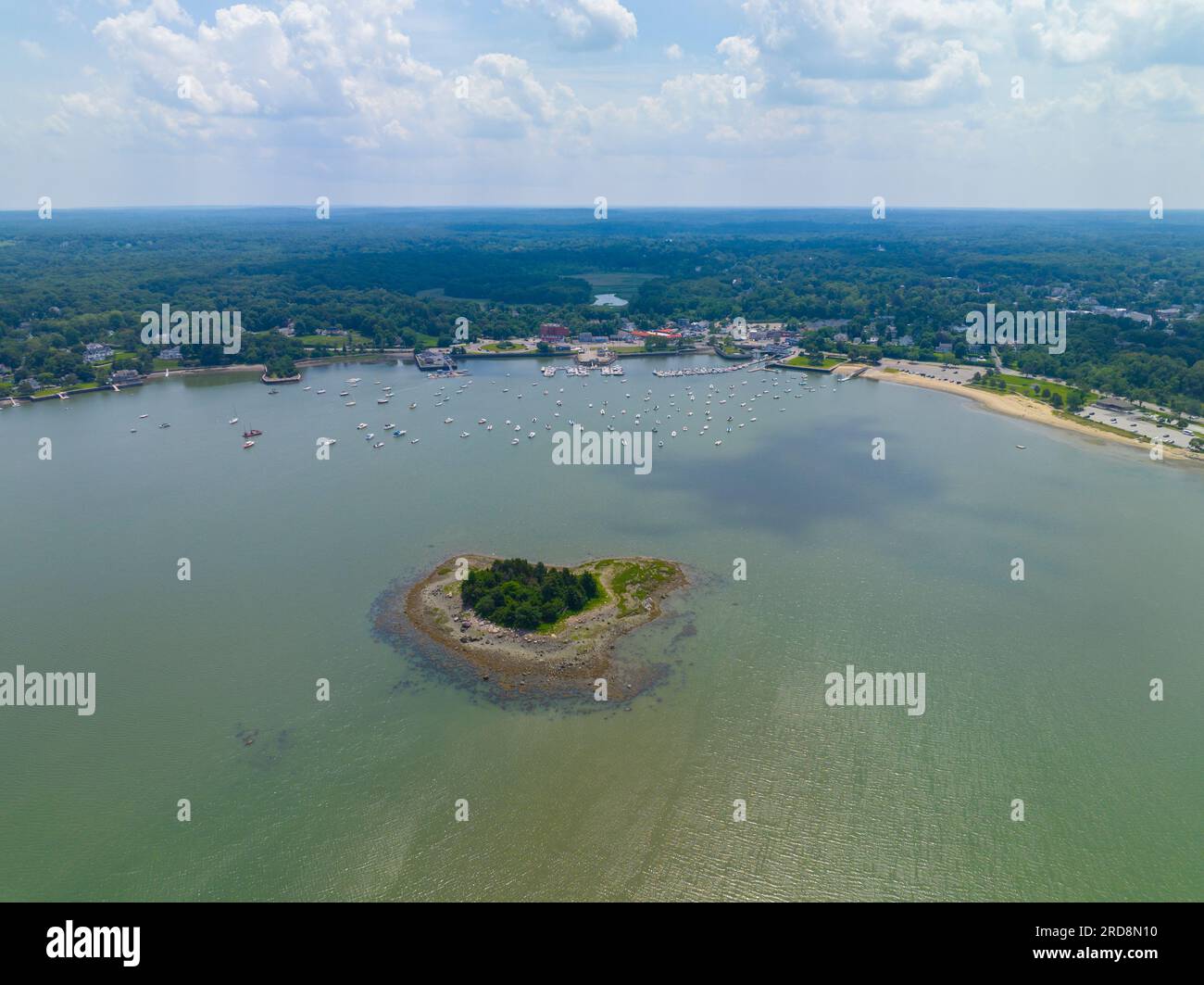 Hingham Harbor aerial view including historic waterfront village and ...